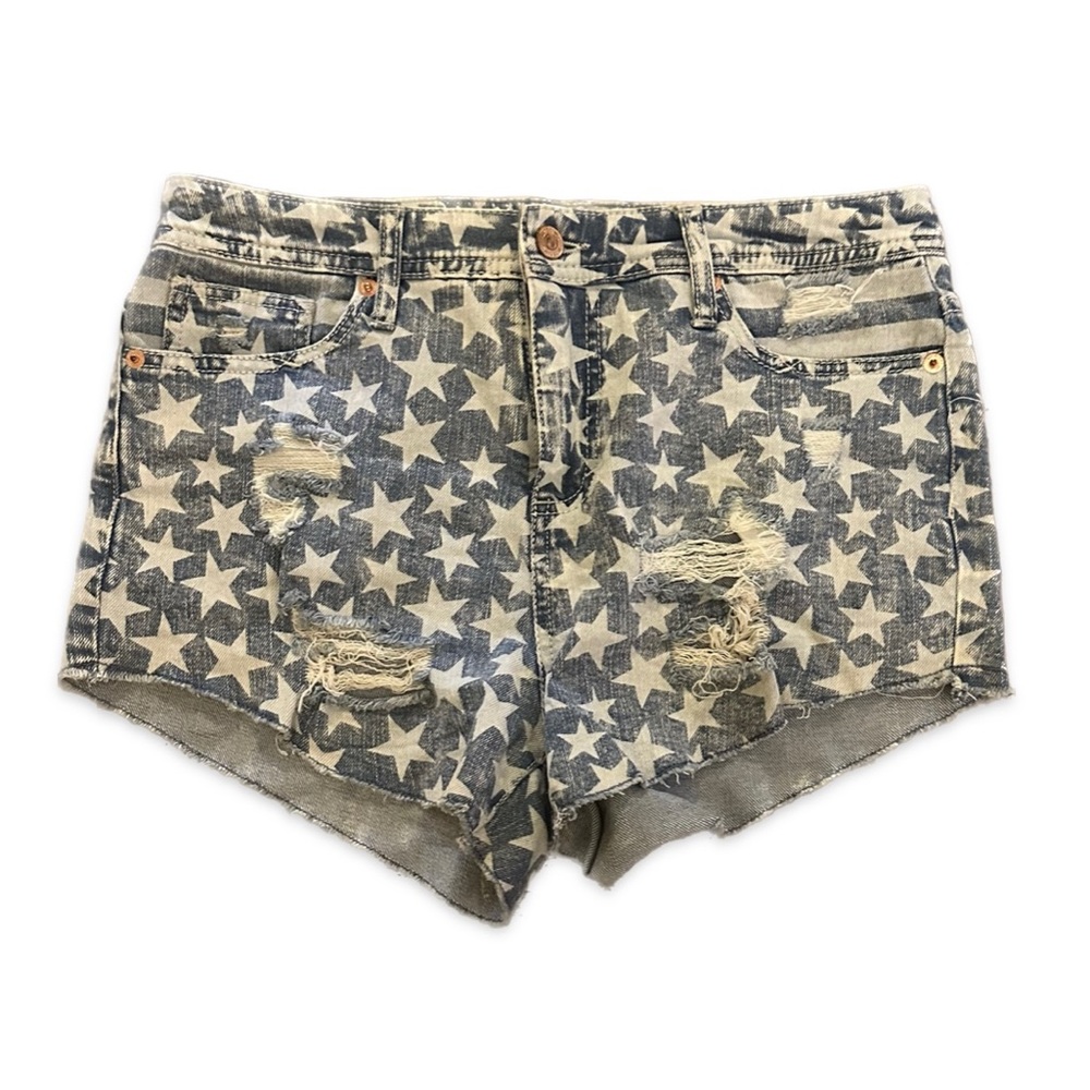 High rise Ripped short shorts with stars